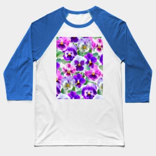 Colorful Violets Pansy Flower Pattern Baseball T-Shirt